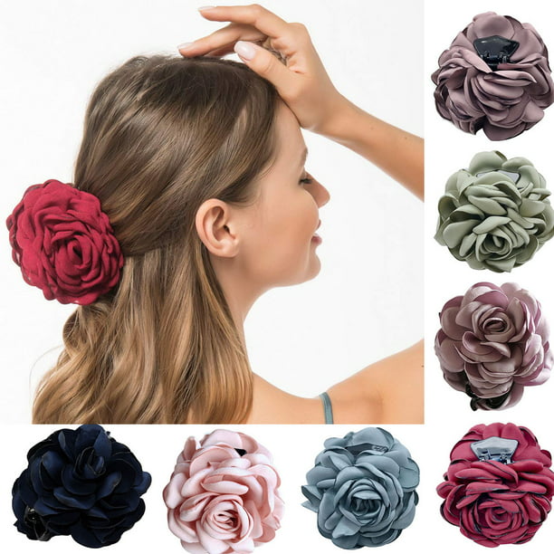 Hot Women Elegant Chiffon Barrette Hair Claw Gift Bow Jaw Clip Rose Flower 